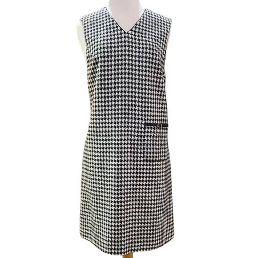 Talbots Womens Houndstooth Sleeveless V-Neck Shift Wool Dress Size 8 Vintage